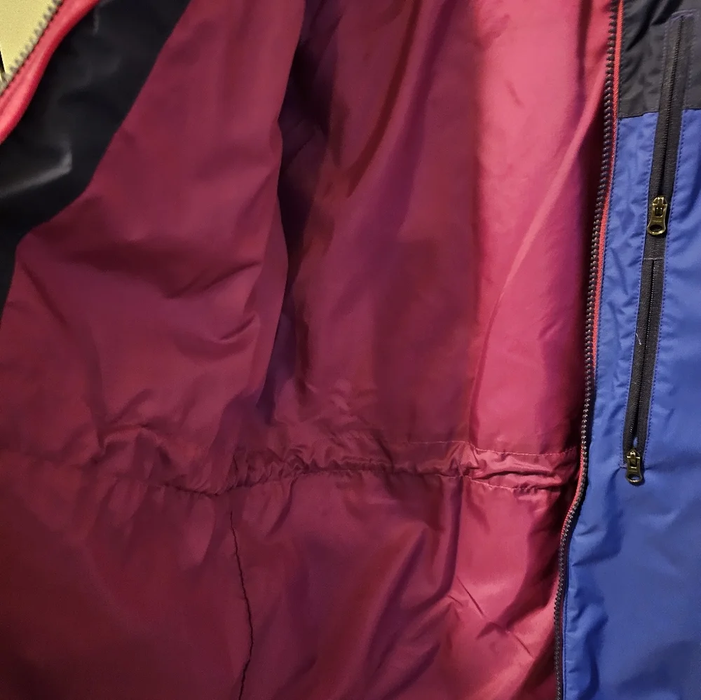 LL Bean Hooded Lined Windbreaker Jacket Blue/Pink Girl's Size L 14-16
